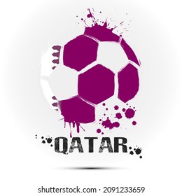 Abstract soccer ball with Qatar national flag colors. Flag of Qatar in the form of a soccer ball made on an isolated background. Football championship banner. Vector illustration