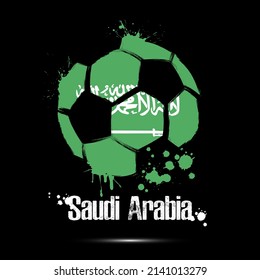 Abstract soccer ball with Saudi Arabia national flag colors. Flag of Saudi Arabia in the form of a soccer ball made on an isolated background. Football championship banner. Vector illustration