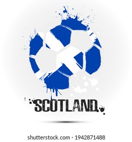 Abstract soccer ball with Scottish national flag colors. Flag of Scotland in the form of a soccer ball made on an isolated background. Football championship banner. Vector illustration