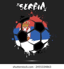 Abstract soccer ball with Serbia national flag colors. Flag of Serbia in the form of a soccer ball made on an isolated background. Football championship banner. Vector illustration