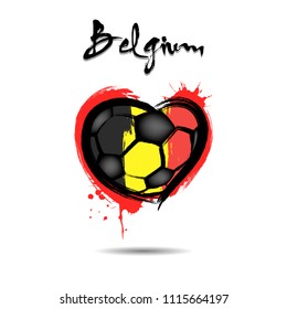 Abstract soccer ball shaped as a heart painted in the colors of the Belgium flag. Vector illustration