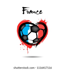 Abstract soccer ball shaped as a heart painted in the colors of the France flag. Vector illustration