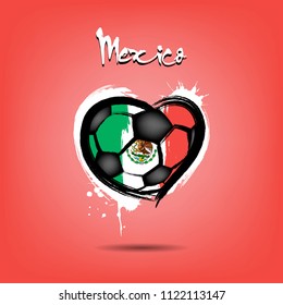 Abstract soccer ball shaped as a heart painted in the colors of the Mexico flag. Vector illustration
