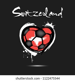 Abstract soccer ball shaped as a heart painted in the colors of the Switzerland flag. Vector illustration