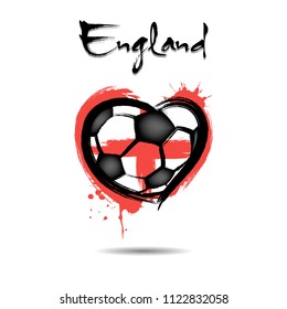 Abstract soccer ball shaped as a heart painted in the colors of the England flag. Vector illustration