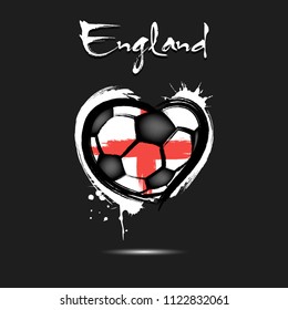 Abstract soccer ball shaped as a heart painted in the colors of the England flag. Vector illustration