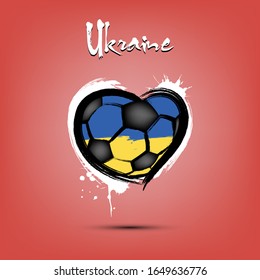 Abstract soccer ball shaped as a heart painted in the colors of the Ukraine flag. Flag Ukraine in the form of a heart. Grunge style. Vector illustration