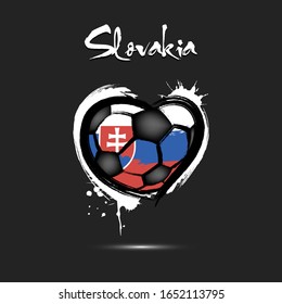 Abstract soccer ball shaped as a heart painted in the colors of the Slovakia flag. Flag Slovakia in the form of a heart. Grunge style. Vector illustration