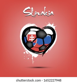 Abstract soccer ball shaped as a heart painted in the colors of the Slovakia flag. Flag Slovakia in the form of a heart. Grunge style. Vector illustration