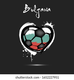 Abstract soccer ball shaped as a heart painted in the colors of the Bulgaria flag. Flag Bulgaria in the form of a heart. Grunge style. Vector illustration