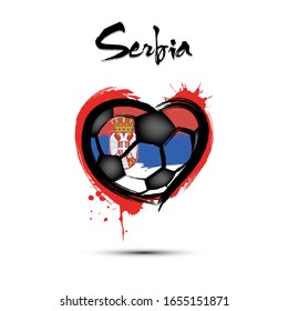 Abstract soccer ball shaped as a heart painted in the colors of the Serbia flag. Flag Serbia in the form of a heart. Grunge style. Vector illustration
