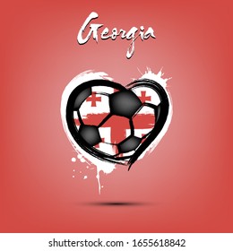 Abstract soccer ball shaped as a heart painted in the colors of the Georgia flag. Flag Georgia in the form of a heart. Grunge style. Vector illustration