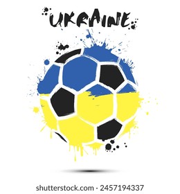 Abstract soccer ball with Ukraine national flag colors. Flag of Ukraine in the form of a soccer ball made on an isolated background. Football championship banner. Vector illustration