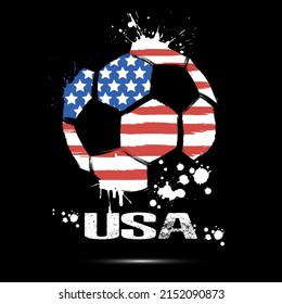 Abstract soccer ball with USA national flag colors. Flag of USA in the form of a soccer ball made on an isolated background. Football championship banner. Vector illustration