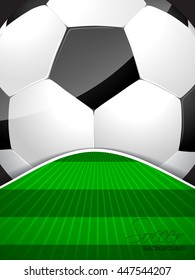 Abstract soccer brochure template with huge ball and bursting field