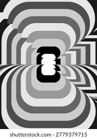 Abstract Soccer competition 2026 pattern with black and white wavy curved lines optical effect mirror reflection radio waves monochrome glass beam lights elements physics phenomenon study, 26 frame futuristic brochure cover layout for retro design template football sports game championship concept vector illustration