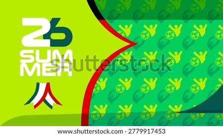 Abstract soccer competition banner 2026 with Mexico flag icon vibrant color red green white soccer pattern with soccer ball and cheerfully fans background national Independence day celebrate summer sports game festival music dance happy people sports day birthday anniversary modern football championship design for stationery brochure cover placard poster wallpaper web site banner social media apps page print flyer cards layout vector