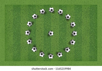 Abstract soccer football ball in green grass field. Vector illustration.