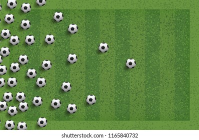 Abstract soccer football ball in green grass field for background. Vector illustration.