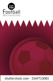 Abstract soccer football graphic flat vintage style template A4 size on Qatar flag red and white color pattern background with blank space for text copy