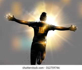 Abstract soccer player celebrates goal by running