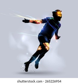 abstract soccer player celebrating goal with gray background