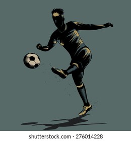 abstract soccer player half volley shooting ball