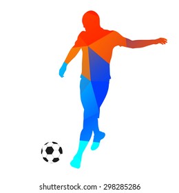 Abstract soccer player kicking the ball