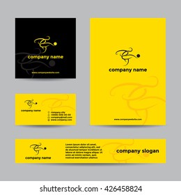 Abstract soccer player logo. Vector branding set of banners and business card.