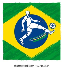 abstract soccer player on the flag of Brazil
