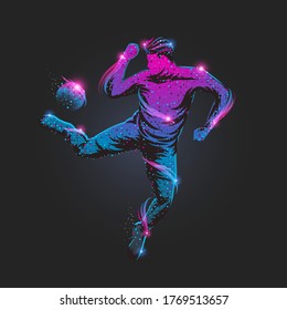 Resumen de jugador de fútbol de partículas estilo de color de arte pop en fondo oscuro