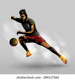 Abstract soccer player passing ball design with gray background