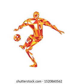 Abstract soccer player voley shoot, triangulation low poly illustration