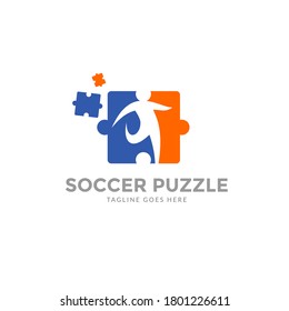 Abstract Soccer and Puzzle Logo - Football Strategy Icon - Sport Symbol Design - Game Vector Illustration