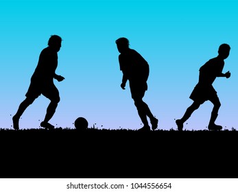 abstract soccer silhouette in football field on blue gradient