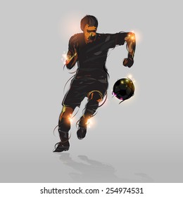 abstract soccer striker shooting soccer ball with gray background