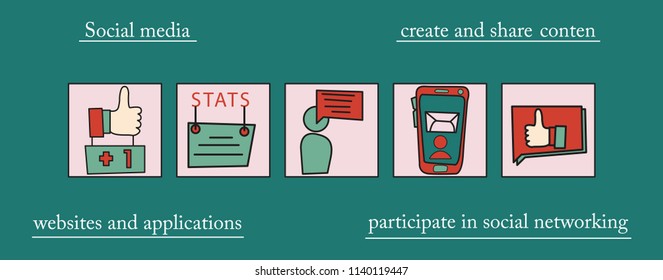 Abstract social media background with lines, connected circles, integrated flat icons. Growth flower concept with network, computer, technology, speech bubble icon. Vector interactive illustration
