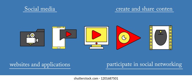 Abstract social media background with lines, connected circles, integrated flat icons. Growth flower concept with network, computer, technology, speech bubble icon. Vector interactive illustration