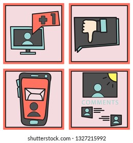 Abstract social media background with lines, connected circles, integrated flat icons. Growth flower concept with network, computer, technology, speech bubble icon. Vector interactive illustration