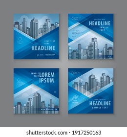 Abstract Social Media Banner Template Collection, Square Template Social Media Post Design for Digital Marketing, Abstract Blue Geometric Triangle Background. Modern square header web banner profile.