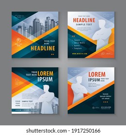 Abstract Social Media Banner Template Collection, Square Template Social Media Post Design for Digital Marketing, Black and red Geometric Triangle Background. Modern square header web banner profile.