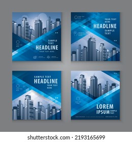 Abstract Social Media Banner Template Collection, Modern square header web banner profile. Square Template Social Media Post Design for Digital Marketing, Abstract Blue Geometric Triangle Background.