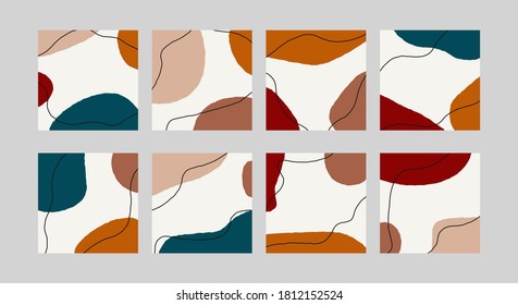 Abstract social media banners. Contemporary background set, boho covers, minimalistic doodle organic shapes. Vector design.
