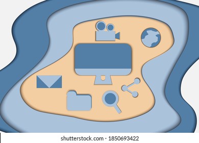 Abstract social media computer. social movement. icon technology and shadow. paper cut wallpaper. design esp10.