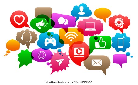 Abstract social media concept with set speech bubbles - stock vector