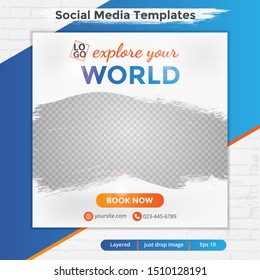 Abstract social media design post travel, Template for social media post, template design for travel ads, eps 10