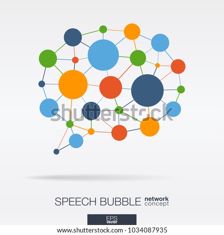 Abstract social media market background. Speech bubble message graphic design idea. Digital network polygonal line and circle system. Dialog quote balloon connected concept. Vector interaction icon