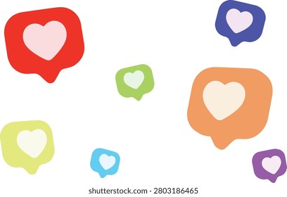 Abstract social media notification elements with positive emotional resonance for digital marketing campaigns. Use for app promotion.