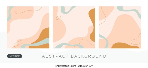 Resumen de publicaciones en medios sociales con formas y líneas. Plantilla de fondo de color beige vectorial con espacio de copia para texto. 
