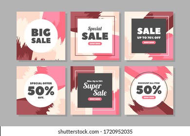 Abstract social media sale post collection set